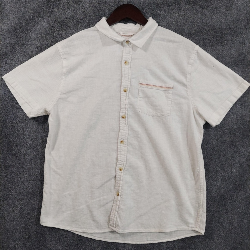 Marine Layer Shirt Mens Large White Short Sleeve Button Up Lightweight Woven